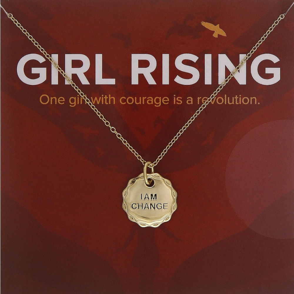 GIRL RISING Gold Over Sterling Silver “I AM CHANGE” Necklace
